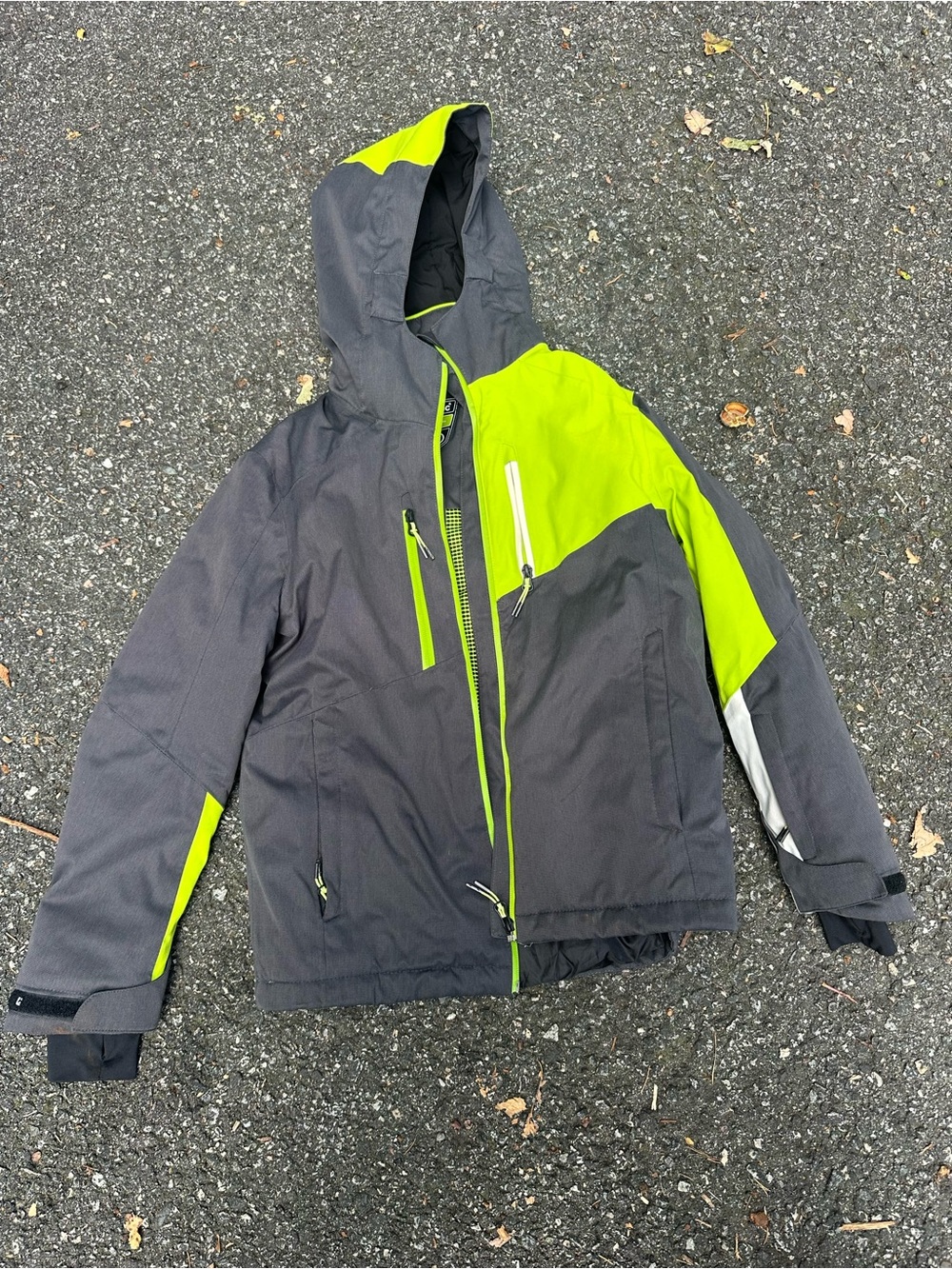 Killtec Allround Ski Snowboard Jacket Gray Lime Green Hooded Waterproof Size 12